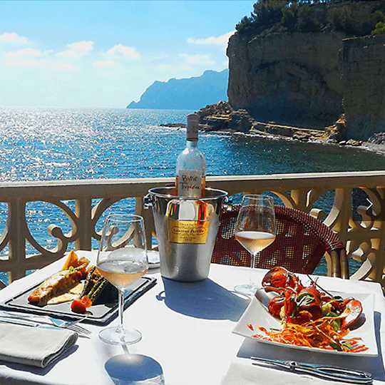 Meal served on a balcony with sea view